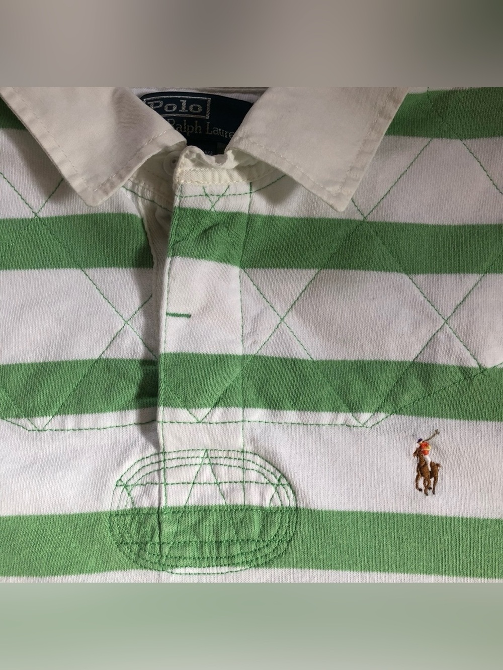 Vtg Polo Ralph Lauren Rugby Polo Shirt Green/White Bold Stripes Size Men’s XL